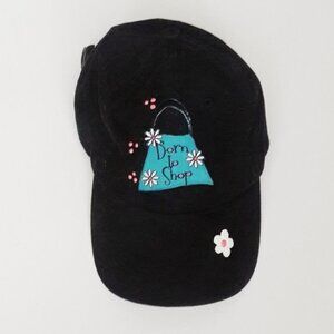 Black Cap with Detail Text "Born to Shop"